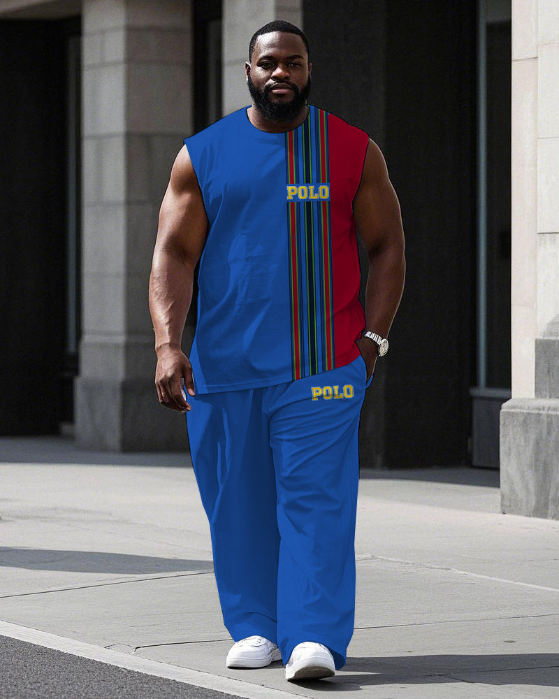 Big & Tall Red Colorblock Striped Vest Pants Set for big men view 1