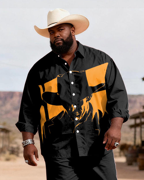Big & Tall Black Yellow Western T-Shirt Pants Set for big men view 2
