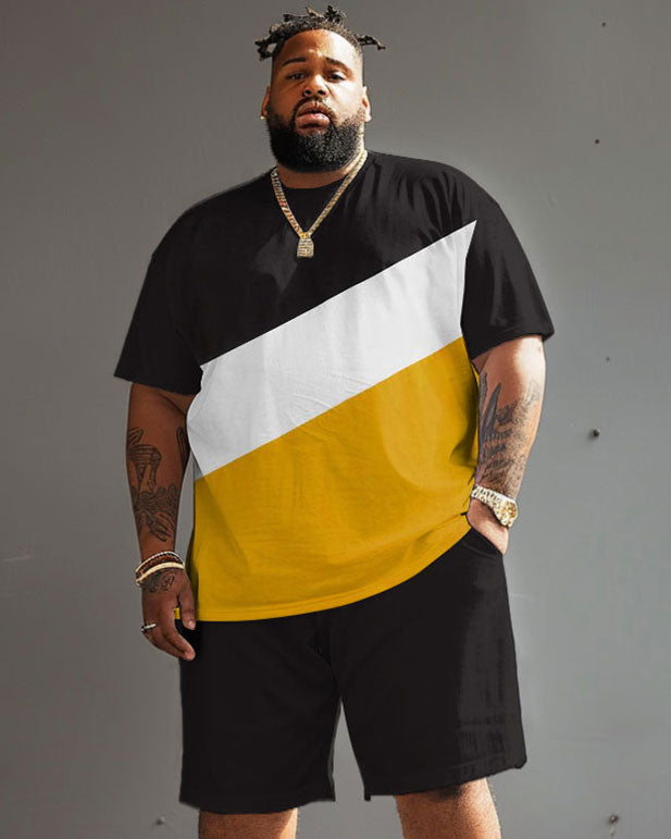 Big & Tall Colorblock Streetwear Two-piece Set for big men view 1