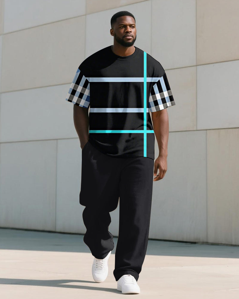 Big & Tall Colorblock Striped T-Shirt Pants Set for big men view 1