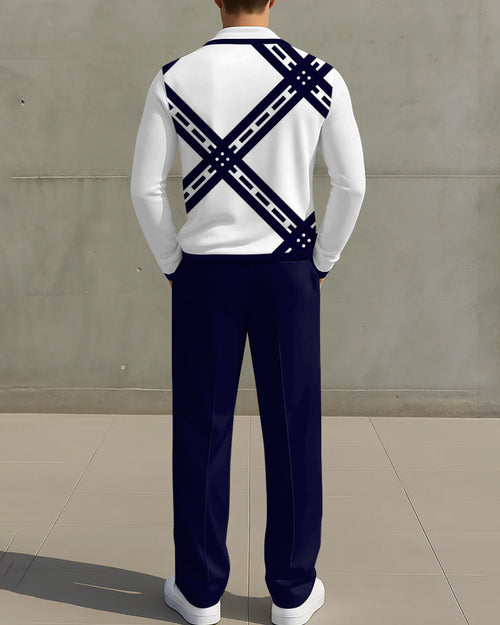 Big & Tall Blue Geometric Graphic Two-piece Set for big men view 2