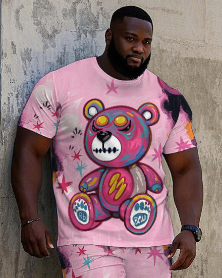 Big & Tall Graffiti Streetwear T-Shirt Shorts Set for big men view 2