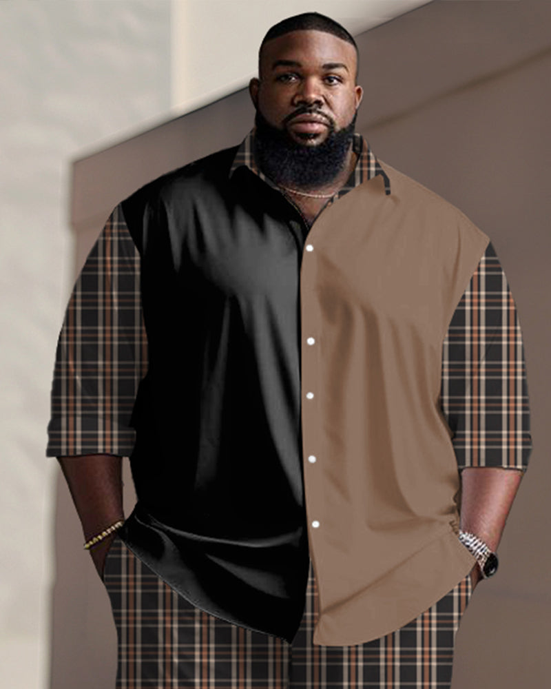 Big & Tall Plaid Patchwork Two-piece Set for big men view 2