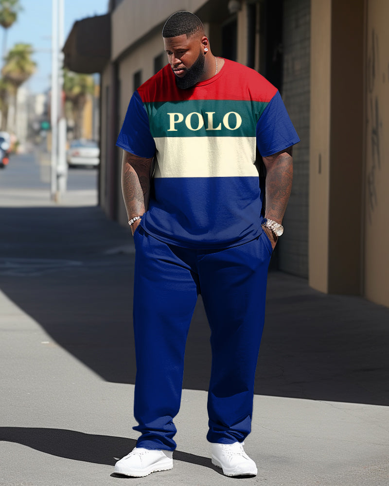 Big & Tall Colorblock Graphic T-Shirt Pants Set for big men view 1