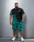 Big & Tall Black Geometric T-Shirt Shorts Set for big men view 1