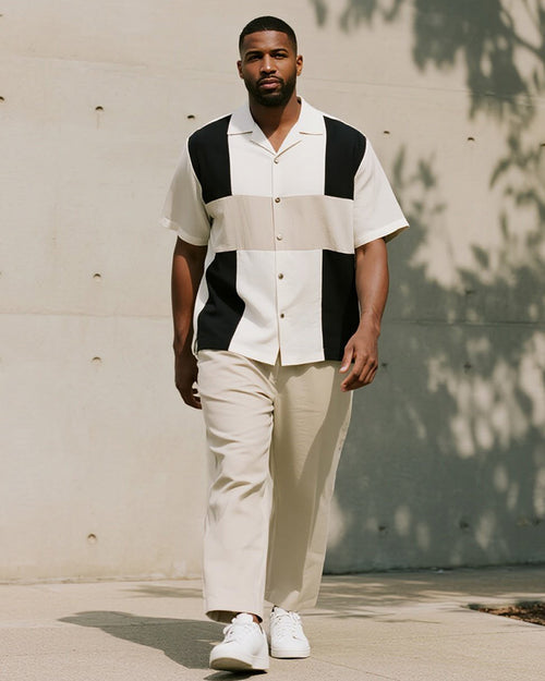 Big & Tall Geometric Graphic T-Shirt Pants Set for big men view 1