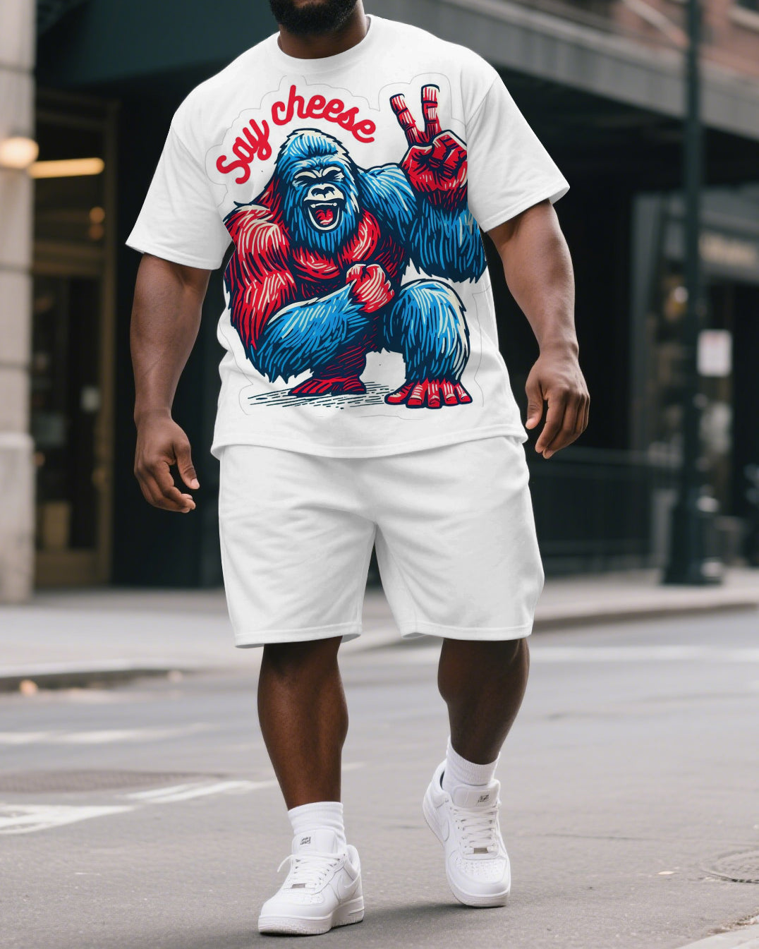 Big & Tall Graphic T-Shirt Shorts Set for big men view 1