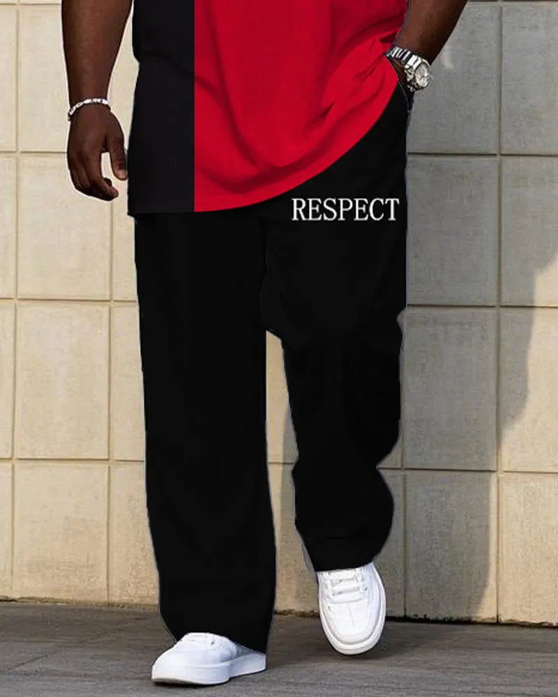 Big & Tall Black White Geometric T-Shirt Pants Set for big men view 3