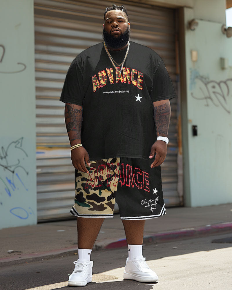 Big & Tall Graphic Camouflage T-Shirt Shorts Set for big men view 2