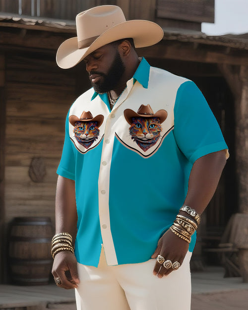 Big & Tall Western T-Shirt Pants Set for big men view 2