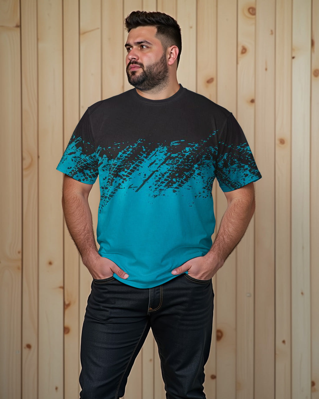 Big & Tall Black Blue Geometric Two-piece Set for big men view 1