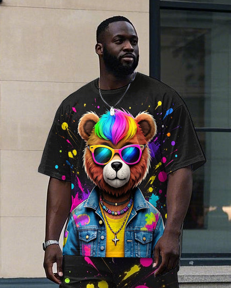 Big & Tall Graffiti Streetwear T-Shirt Pants Set for big men view 2