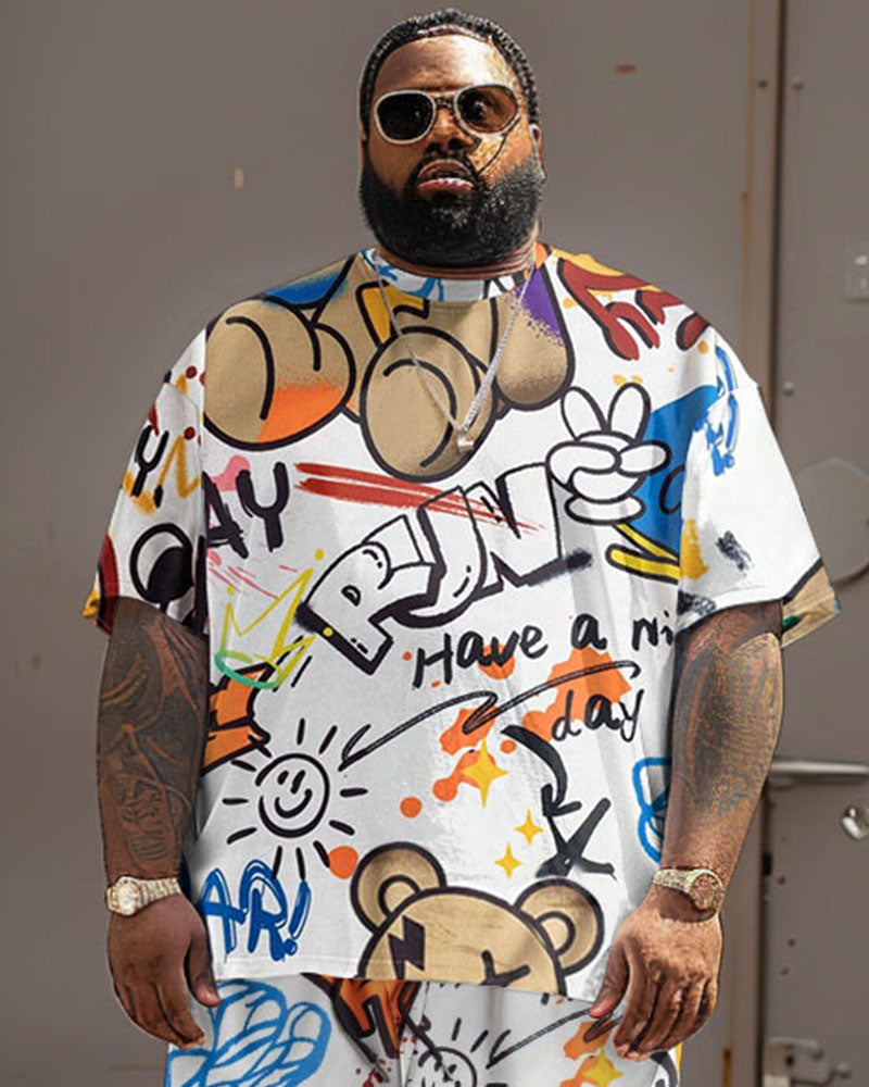 Big & Tall Graphic Graffiti T-Shirt Shorts Set for big men view 3