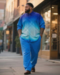 Big & Tall Blue Gradient Graphic T-Shirt Pants Set for big men view 1