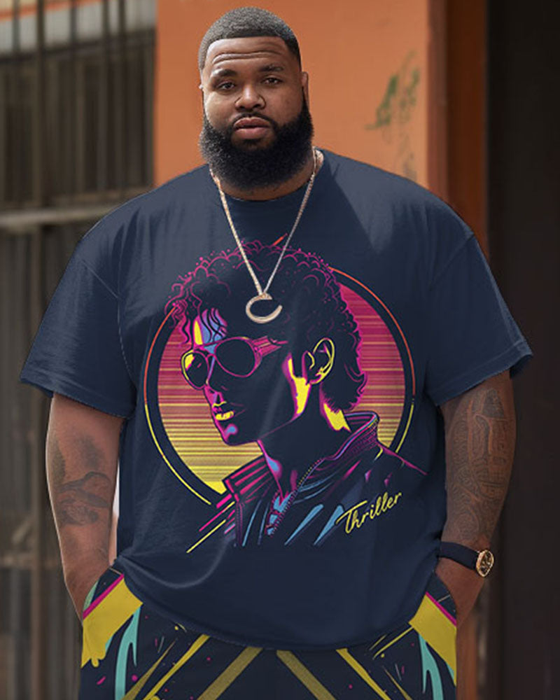 Big & Tall Graphic Streetwear T-Shirt Shorts Set for big men view 2