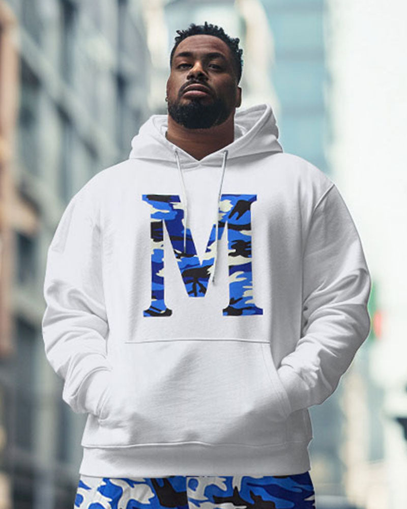 Big & Tall Blue Graphic Hoodie Sweatpants Set for big men view 2