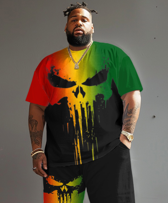 Big & Tall Reggae Skull T-Shirt Shorts Set for big men view 2