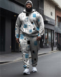 Big & Tall Geometric Plaid Hoodie Sweatpants Set for big men view 1