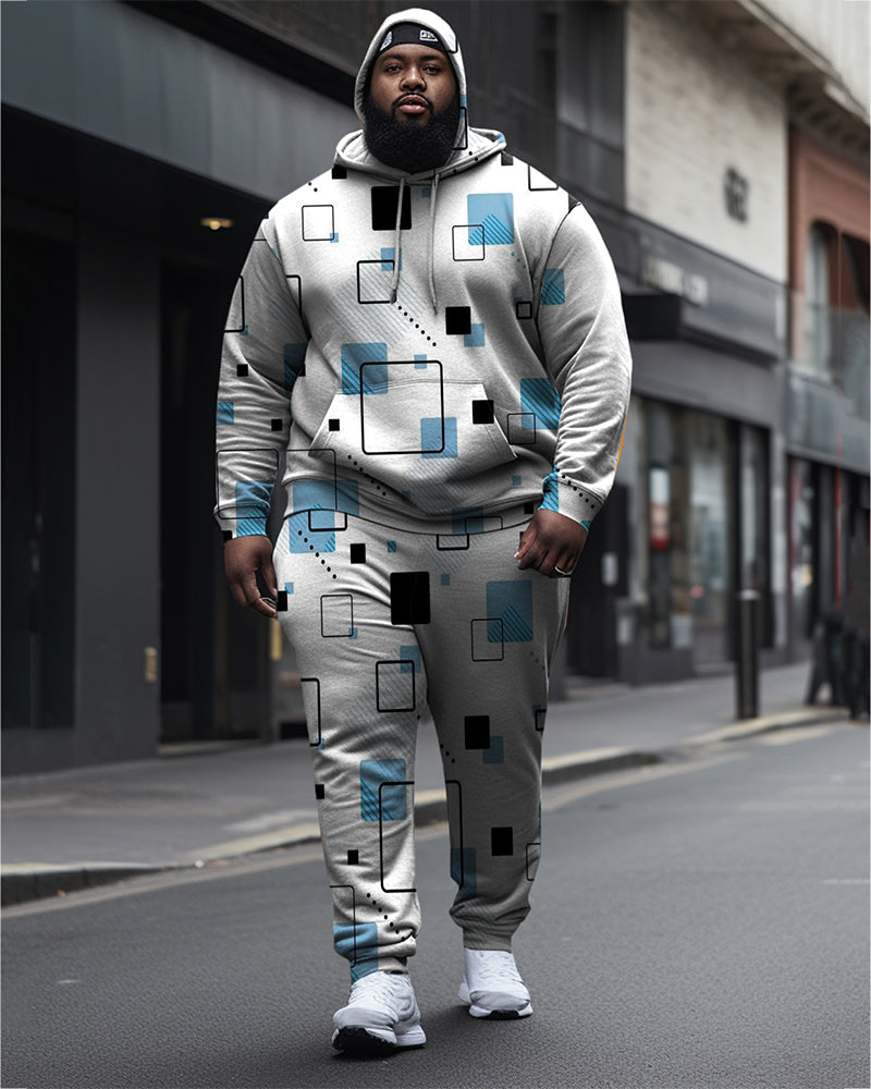 Big & Tall Geometric Plaid Hoodie Sweatpants Set for big men view 1
