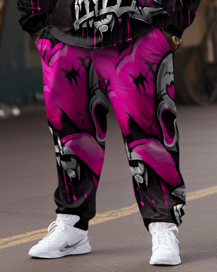 Big & Tall Pink Skull Hoodie Sweatpants Set for big men view 3