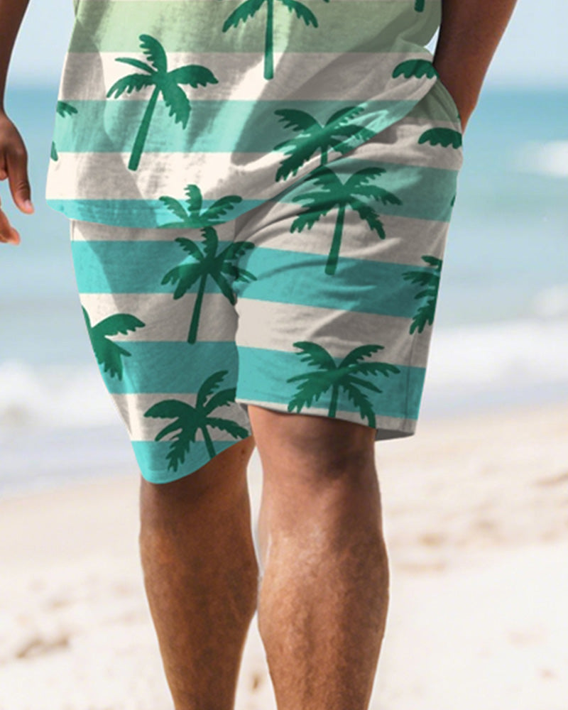 Big & Tall Green Hawaiian Gradient T-Shirt Shorts Set for big men view 3