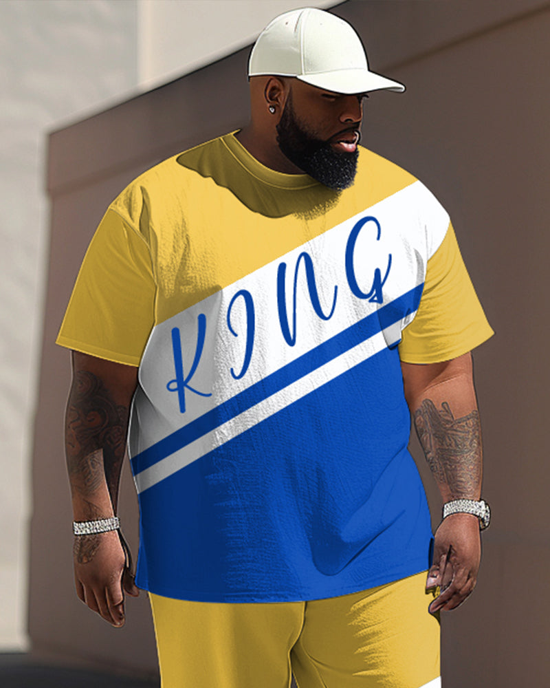Big & Tall Colorblock Graphic T-Shirt Pants Set for big men view 2