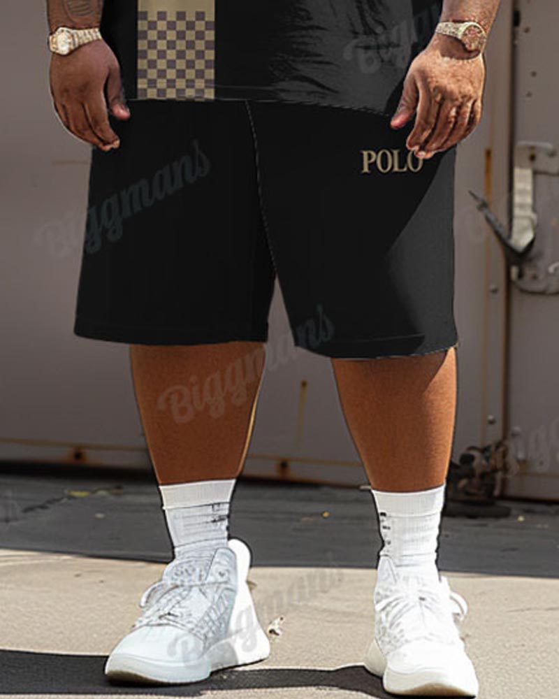 Big & Tall Plaid Graphic Patchwork T-Shirt Shorts Set for big men view 5