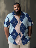 Big & Tall Blue Geometric Plaid Short Sleeve Shirt for big men