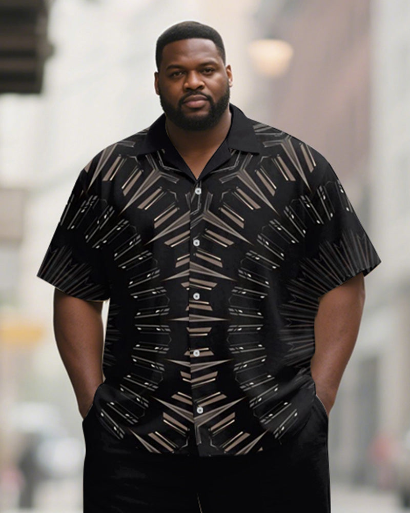 Big & Tall Black Geometric Graphic T-Shirt Pants Set for big men view 2