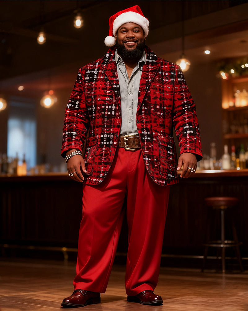 Big & Tall Black Red Plaid Two-piece Set for big men view 6