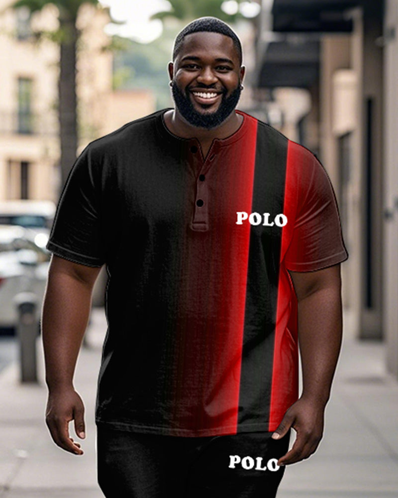 Big & Tall Black Red Colorblock T-Shirt Pants Set for big men view 2