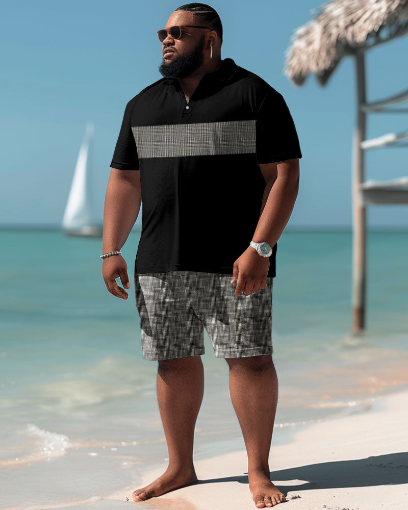 Big & Tall Plaid Graphic Polo Shorts Set for big men view 2