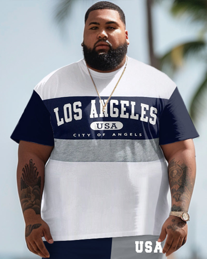 Big & Tall Hawaiian Colorblock T-Shirt Shorts Set for big men view 2