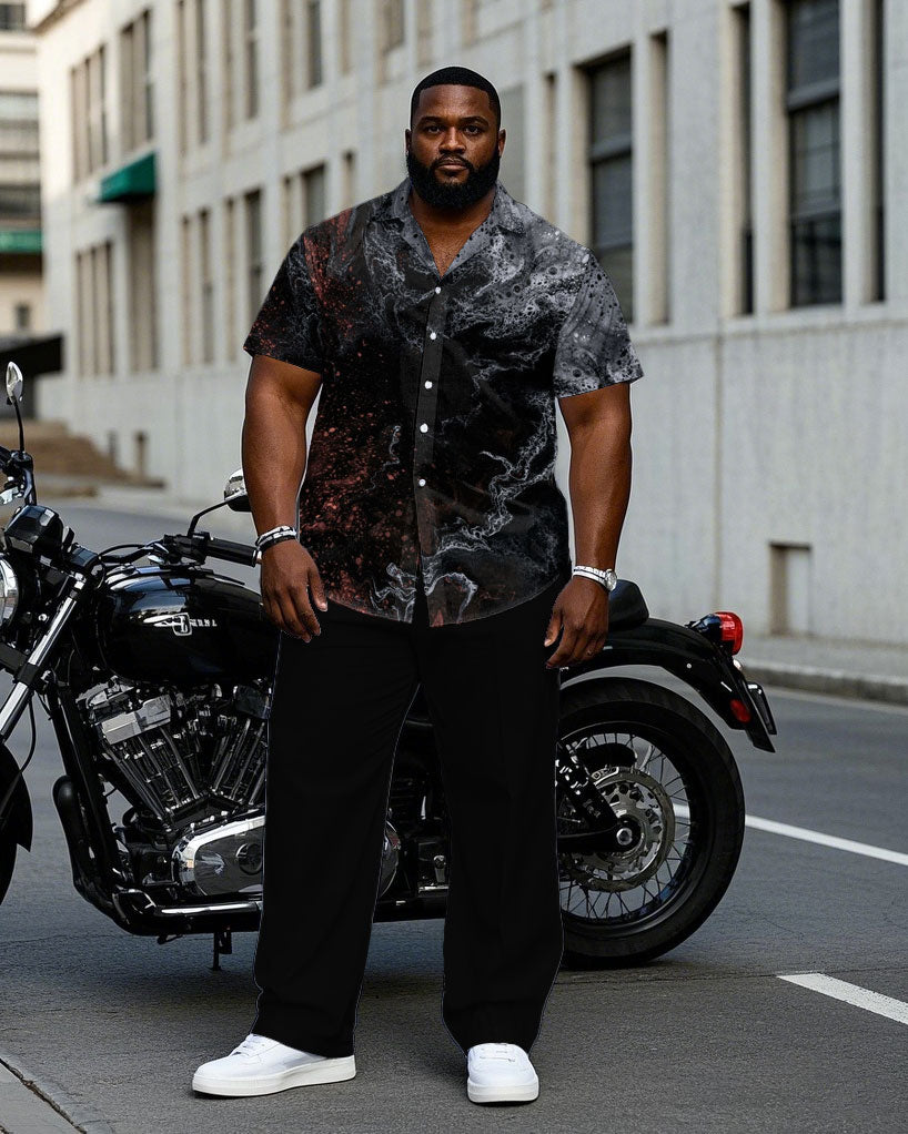 Big & Tall Black Business Casual T-Shirt Pants Set for big men view 1
