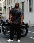 Big & Tall Black Business Casual T-Shirt Pants Set for big men view 1