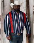 Big & Tall Blue Western Denim Long Sleeve Shirt for big men