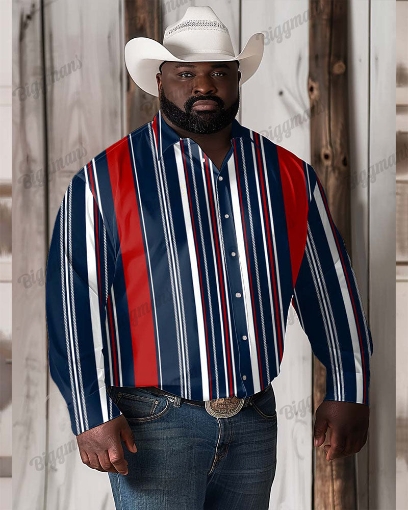 Big & Tall Blue Western Denim Long Sleeve Shirt for big men