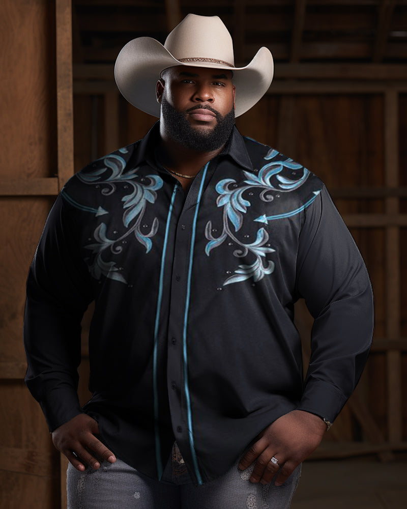 Big & Tall Western Denim Floral Long Sleeve Shirt for big men view 1