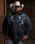 Big & Tall Western Denim Floral Long Sleeve Shirt for big men view 1