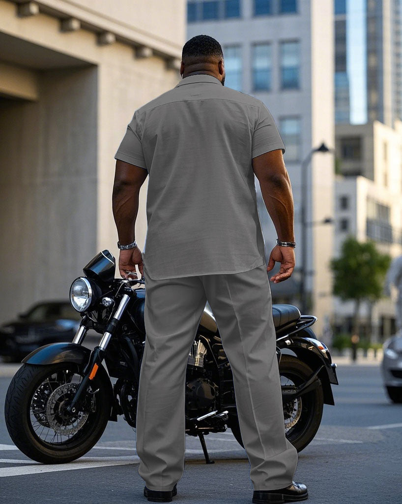 Big & Tall White Gray Colorblock T-Shirt Pants Set for big men view 4