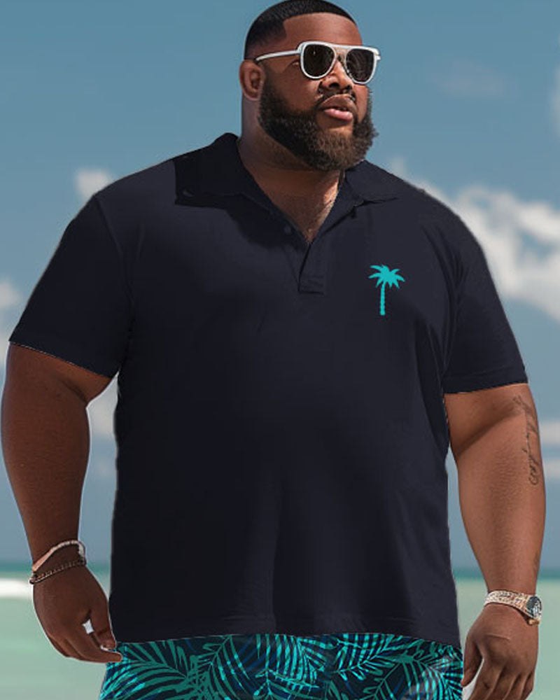 Big & Tall Hawaiian Tropical Graphic Polo Shorts Set for big men view 2