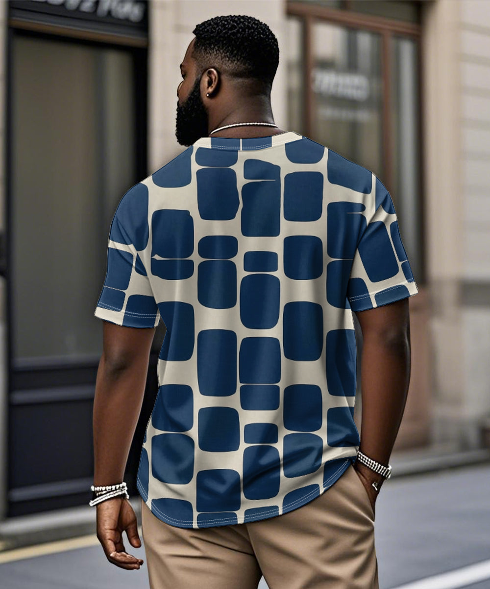 Big & Tall Blue Geometric Graphic T-Shirt for big men view 2