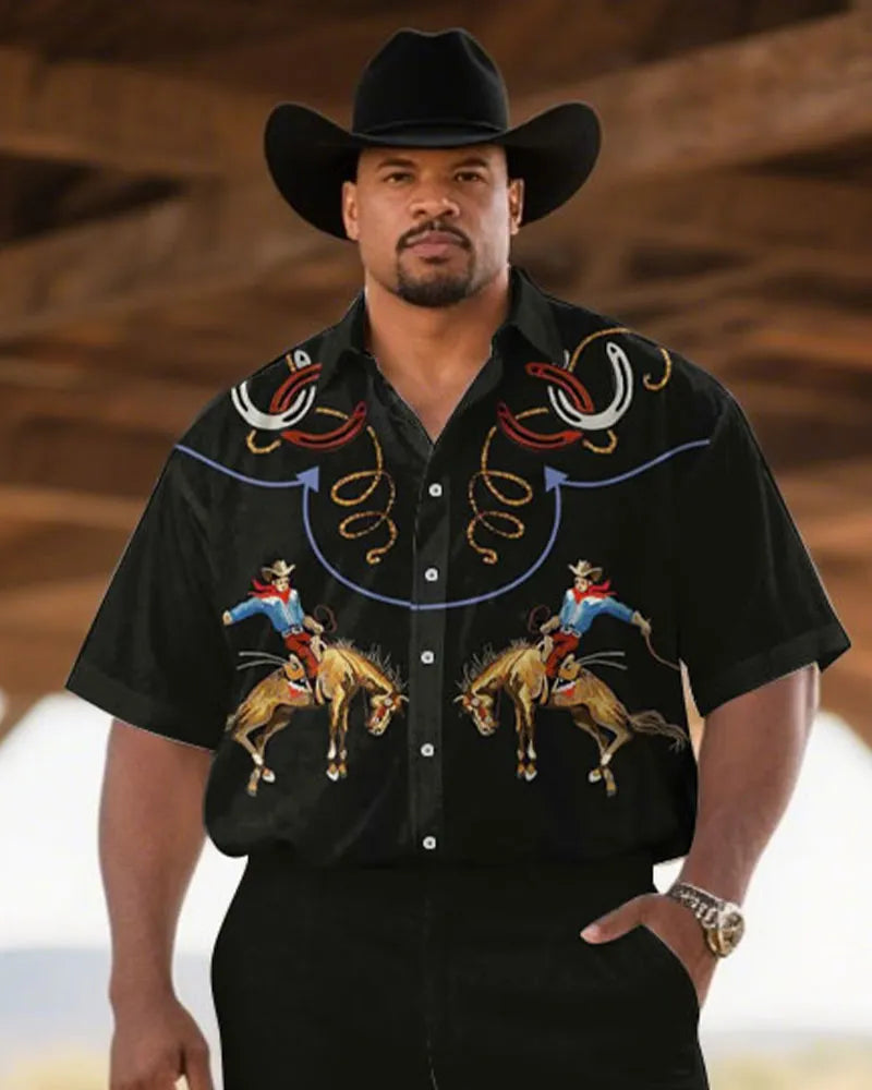 Big & Tall Black Western Denim T-Shirt Pants Set for big men view 2