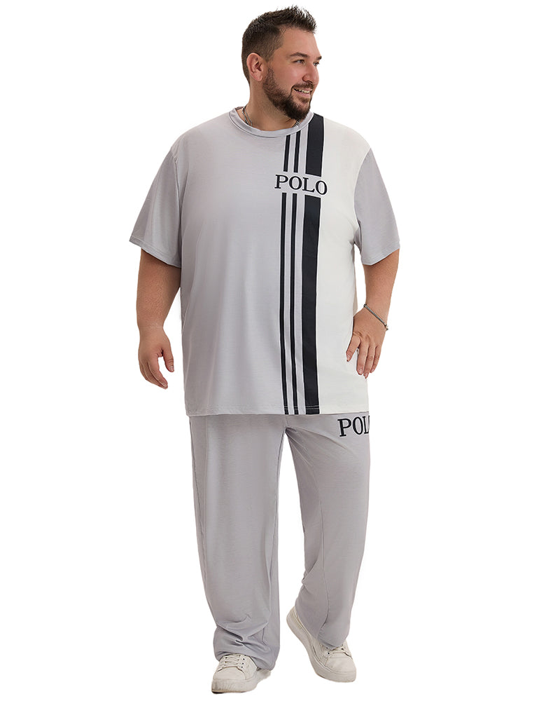 Big & Tall White Gray Colorblock T-Shirt Pants Set for big men view 1