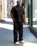 Big & Tall Black Solid Color Polo Pants Set for big men view 1