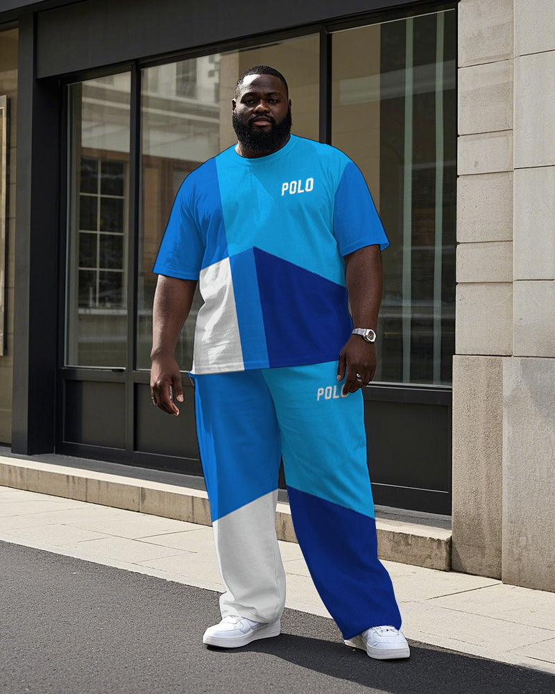 Big & Tall Colorblock Graphic T-Shirt Pants Set for big men view 1