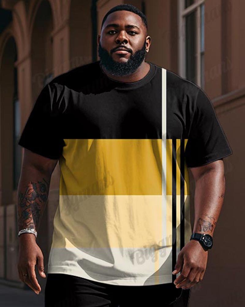 Big & Tall Black Yellow Colorblock T-Shirt Pants Set for big men view 4