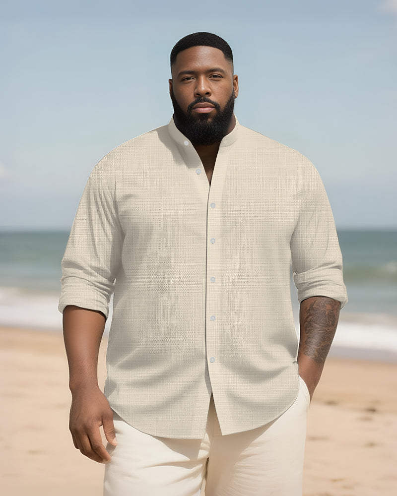 Big & Tall Solid Color Patchwork Long Sleeve Shirt for big men view 2