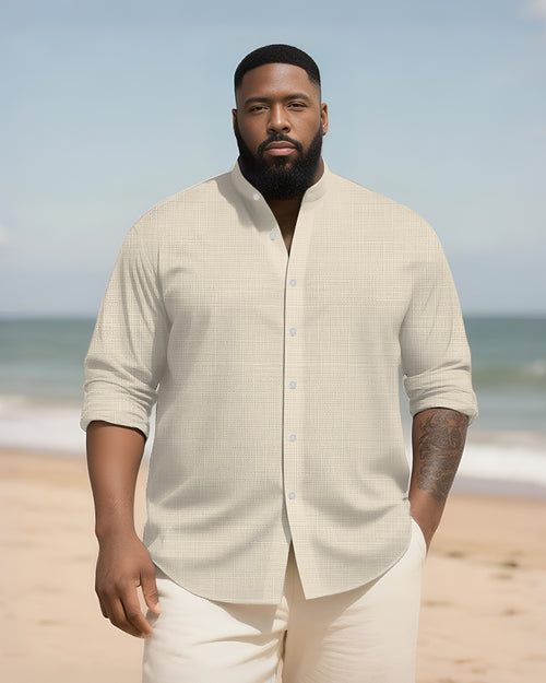 Big & Tall Solid Color Patchwork Long Sleeve Shirt for big men view 2