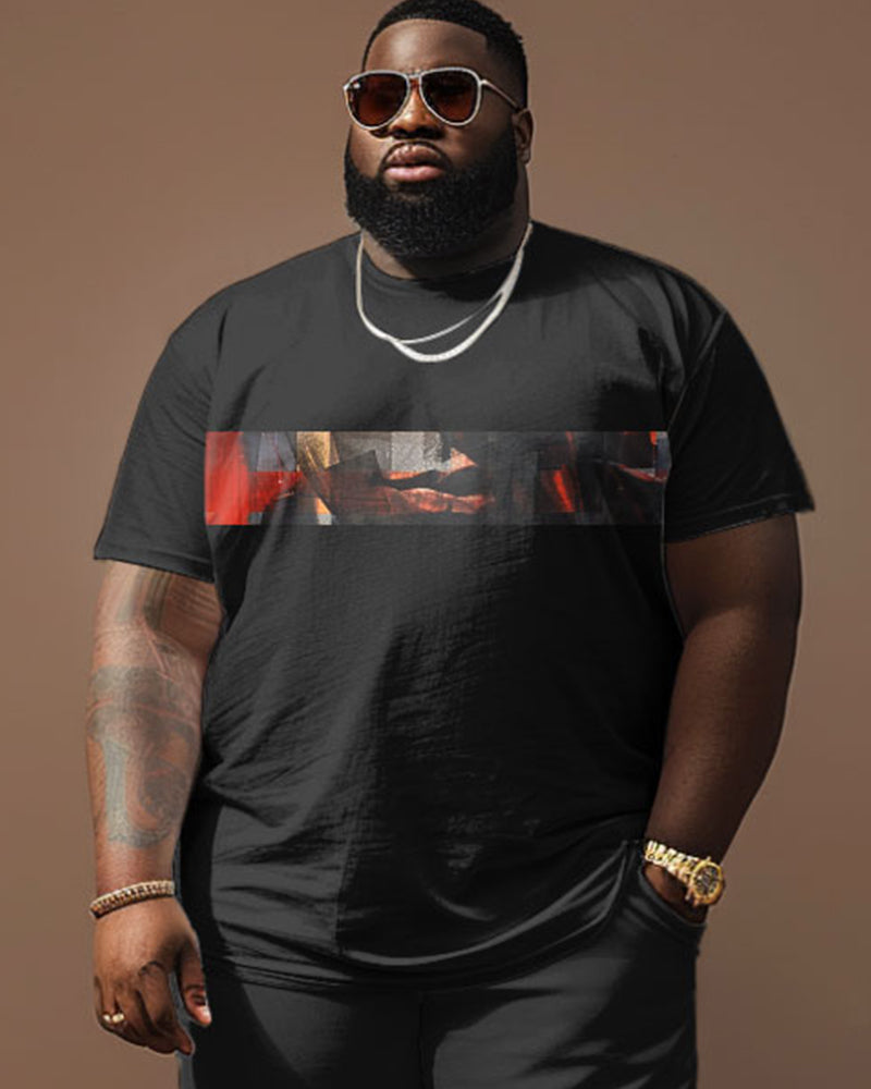 Big & Tall Colorblock Geometric Graphic Two-piece Set for big men view 3